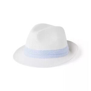 Janie and Jack Straw Fedora Hat White Blue Ribbon 6 12 Mos 4th of July Coastal